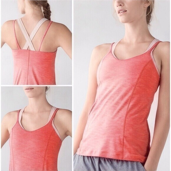 Lululemon Tank Top Women 4 Coral Run For Gold Built In Bra Athletic Run Yoga Gym - Picture 2 of 13